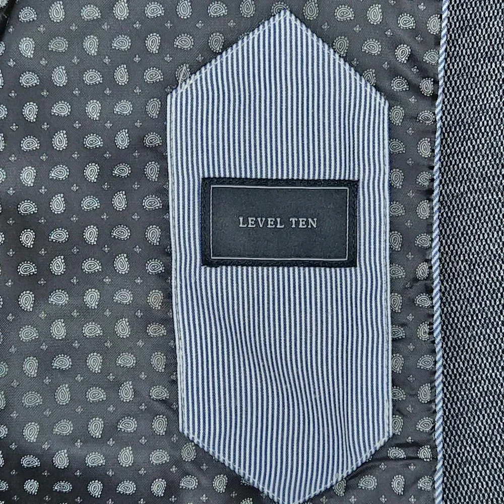 Level Ten Mens Sports Coat Sz Large Gray Blue 2 Button Casual Suit Blazer Preppy